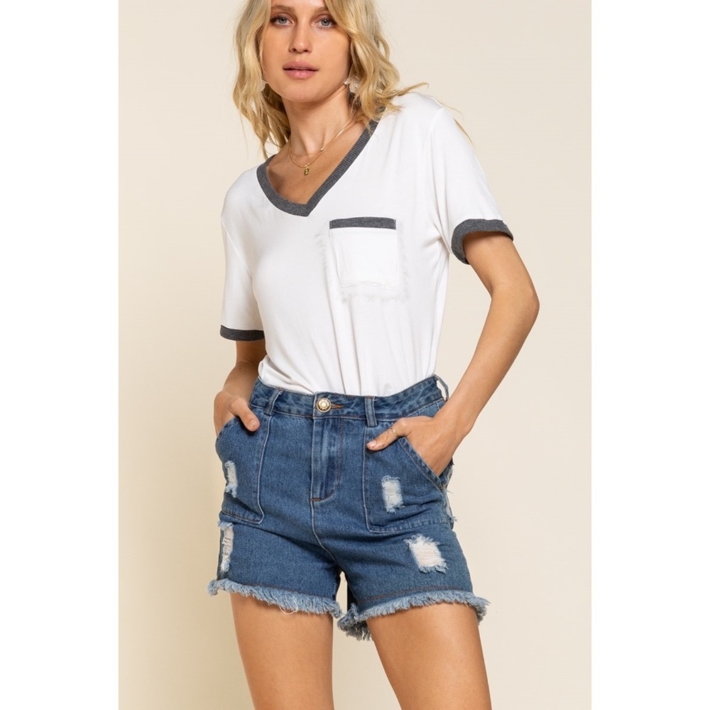 POL Dark Wash Distressed Denim Shorts - Picture 5 of 8